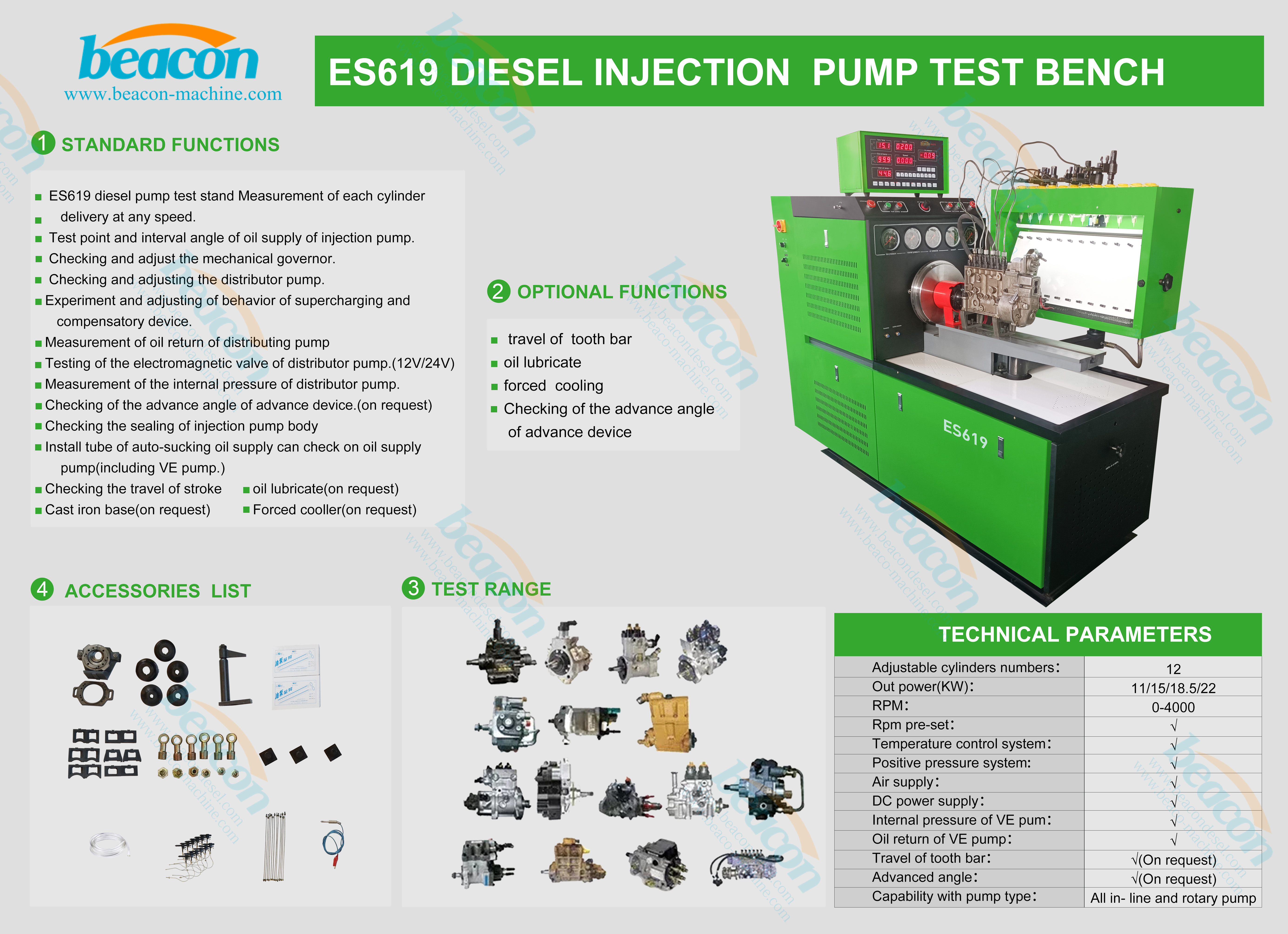 Beacon BCS619 дизельная сервисная машина DTS619 обычный стенд для испытания насоса впрыска дизельного топлива ES619 с 12 цилиндрами